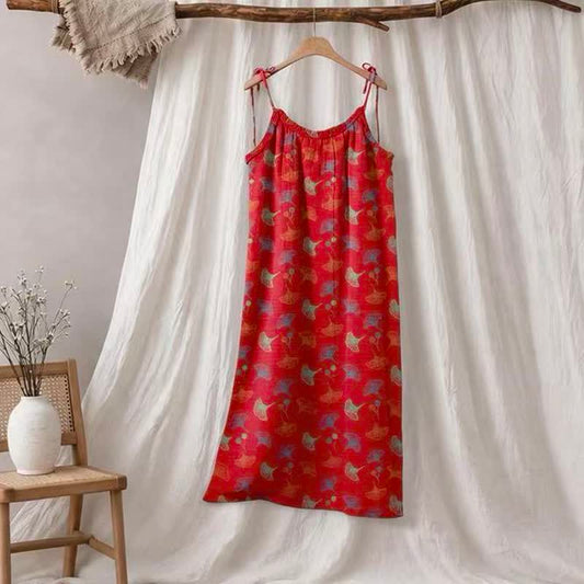 Ownkoti Ginkgo Floral Tie Strap Lounge Dress - Red & Green - XL - image 0