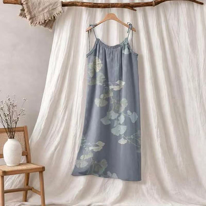 Ownkoti Ginkgo Leaf Tie Strap Cotton Lounge Midi Dress - Blue & Light Green - XL - image 0