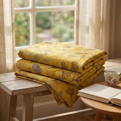 Ownkoti Mustard Ginkgo Quilted Cotton Throw Blanket - image 1
