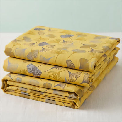 Ownkoti Mustard Ginkgo Quilted Cotton Throw Blanket - Yellow - 91"W x 91"L - image 0