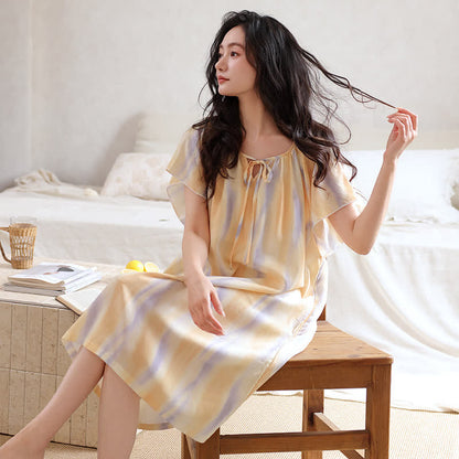 Ownkoti Watercolor Floral Lyocell Tie Neck Sleep Dress - image 1