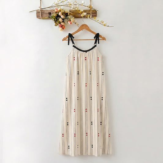 Ownkoti Striped Cotton Tie Strap Midi Lounge Dress - AntiqueWhite - XXL - image 0