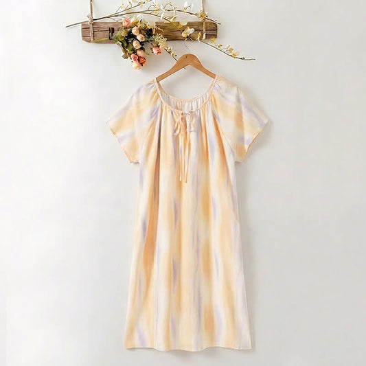 Ownkoti Watercolor Floral Lyocell Tie Neck Sleep Dress - Orange - XXXL - image 0