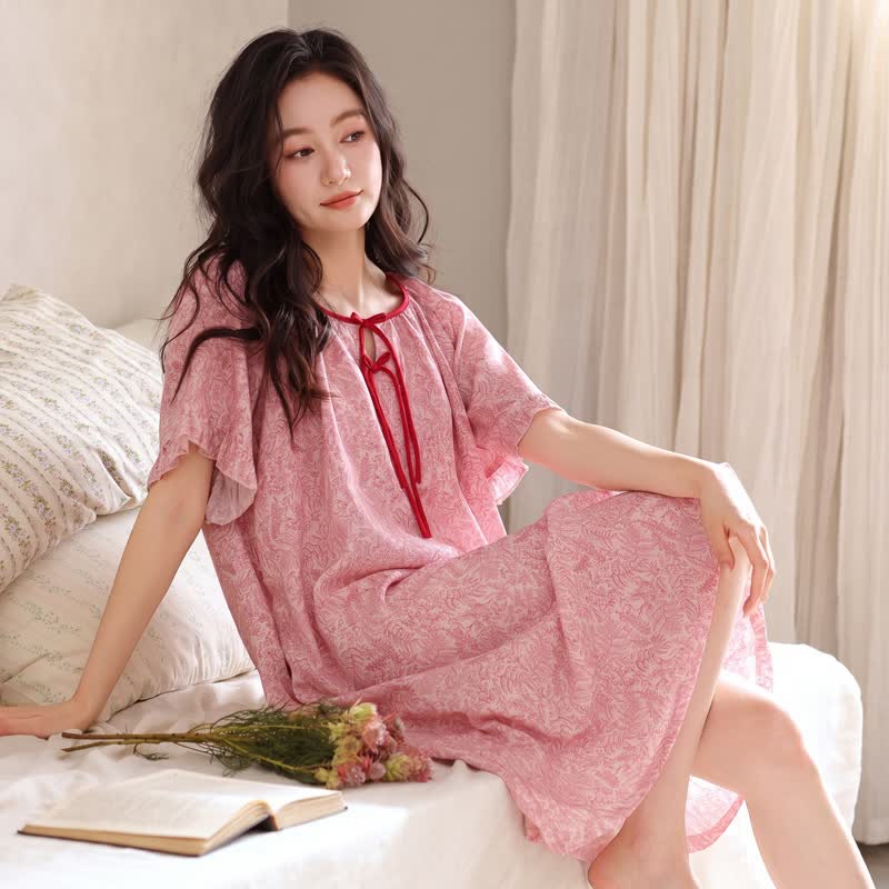 Ownkoti Floral Lyocell Tie Neck Sleep Dress - image 2