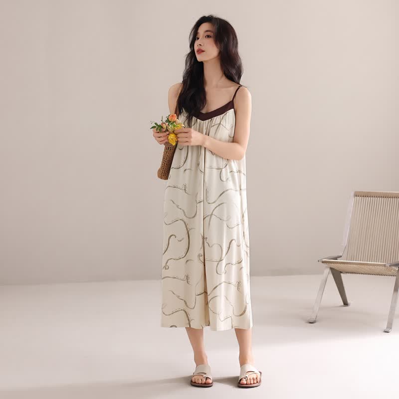 Ownkoti Contrast Trim Modal Cotton Slip Lounge Dress - image 2