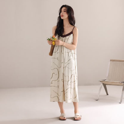 Ownkoti Contrast Trim Modal Cotton Slip Lounge Dress - image 2