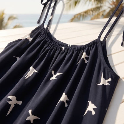Ownkoti Bird Print Cotton Tie Strap Lounge Dress - image 4