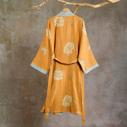 Ownkoti Yellow Peony Cotton Gauze Kimono Robe - image 1