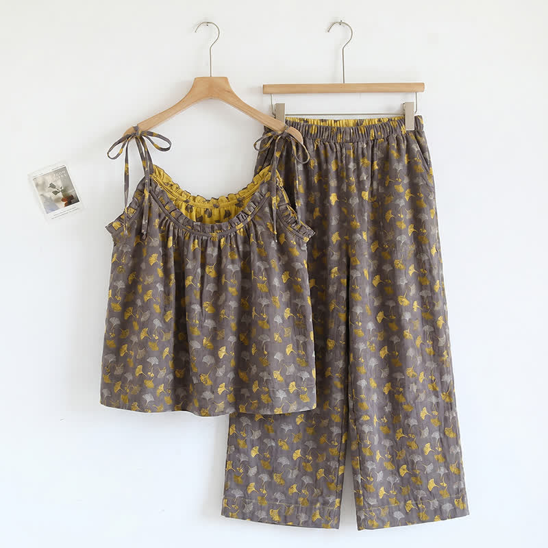 Ownkoti Romantic Floral Cami & Pants Lounge Set - Brown & Yellow - XL - image 6