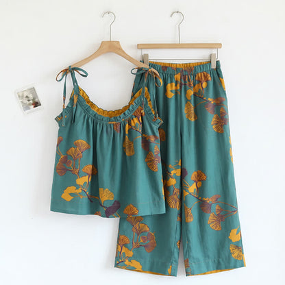 Ownkoti Botanical Leaf Cami & Pants Loungewear Set - Green & Orange - XL - image 0