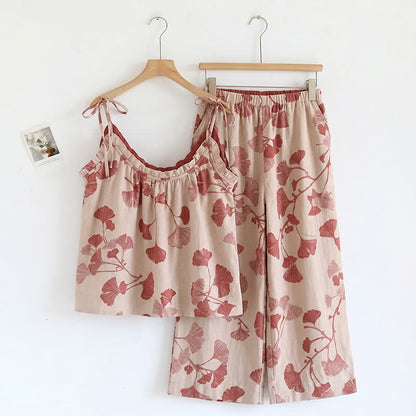 Ownkoti Bright Leaf Cami & Pants Pajama Set - Nude & Red - XL - image 9