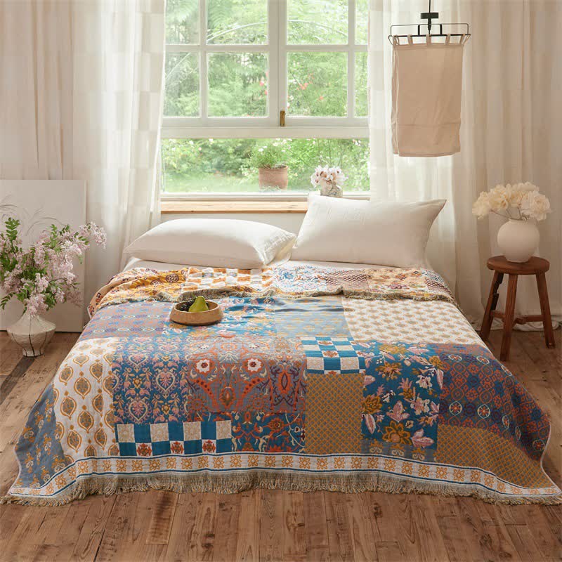Ownkoti Reversible Boho Patchwork Muslin Blanket Quilt - image 1