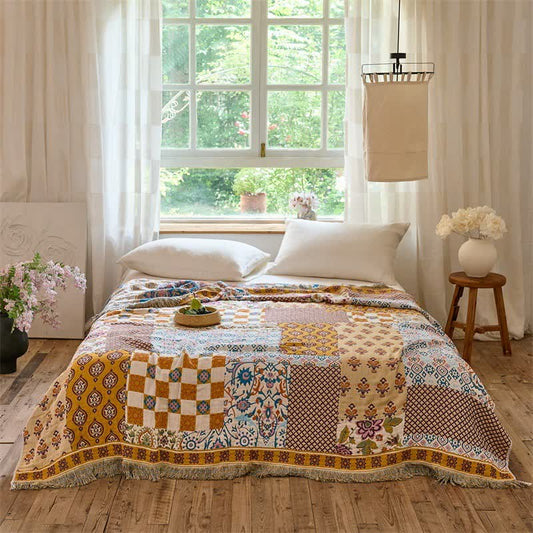 Ownkoti Reversible Boho Patchwork Muslin Blanket Quilt - image 0
