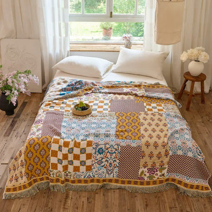 Ownkoti Reversible Boho Patchwork Muslin Blanket Quilt - image 2