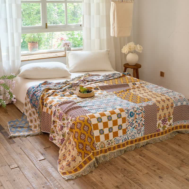 Ownkoti Reversible Boho Patchwork Muslin Blanket Quilt - image 3