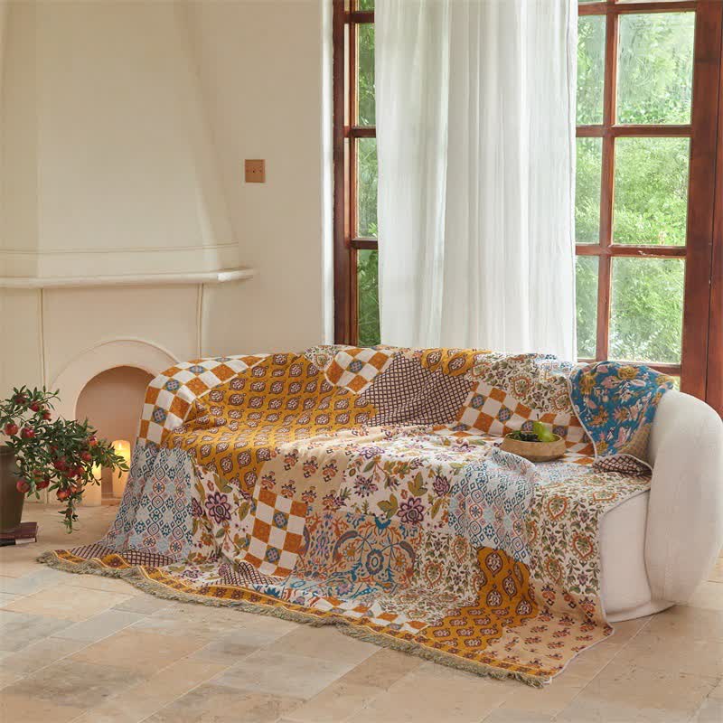 Ownkoti Reversible Boho Patchwork Muslin Blanket Quilt - image 4