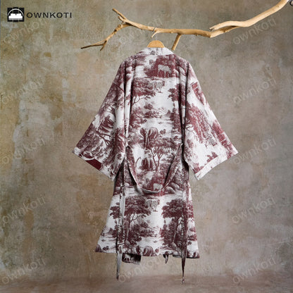 Ownkoti Toile Print Cotton Kimono Robe - image 11
