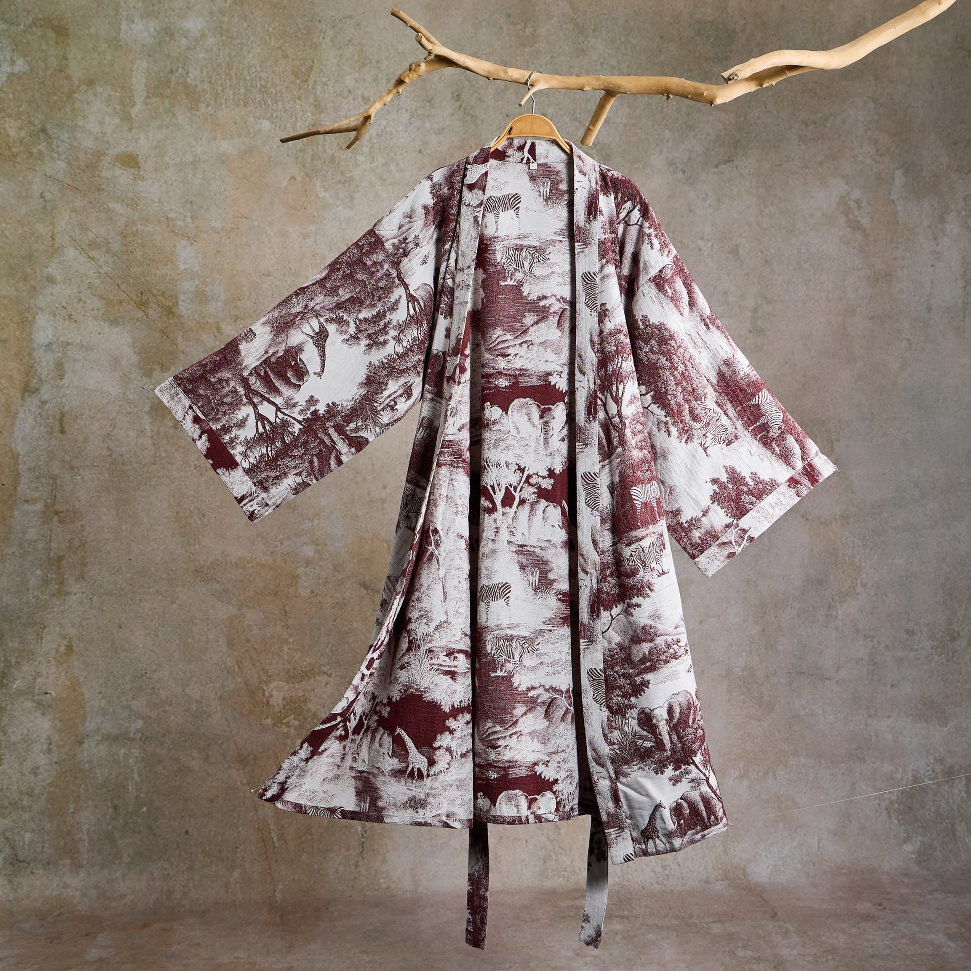 Ownkoti Toile Print Cotton Kimono Robe - Coffee - 2XL - image 10