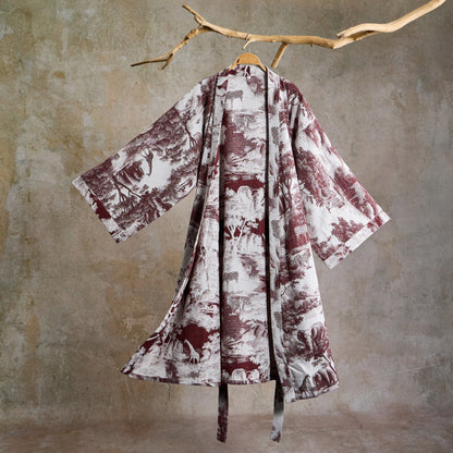 Ownkoti Toile Print Cotton Kimono Robe - Coffee - 2XL - image 10