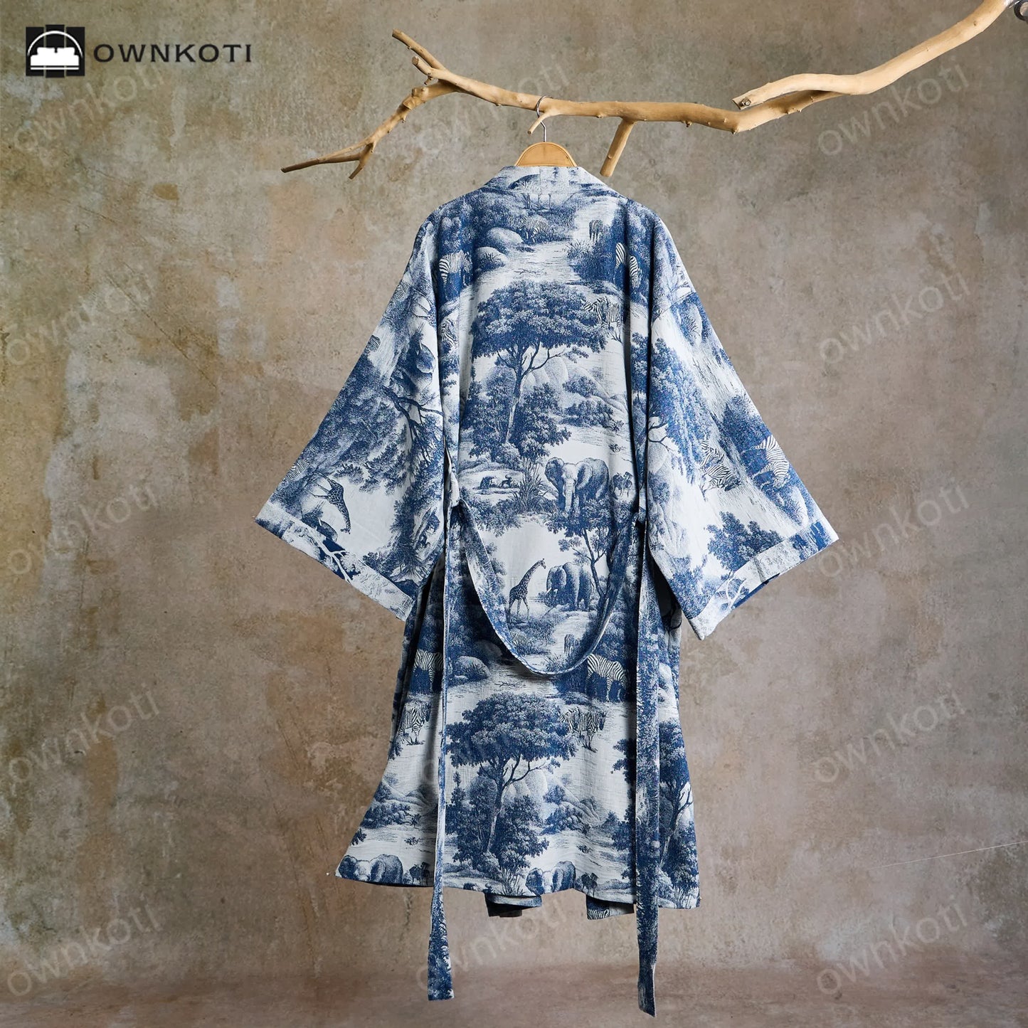 Ownkoti Toile Print Cotton Kimono Robe - image 1