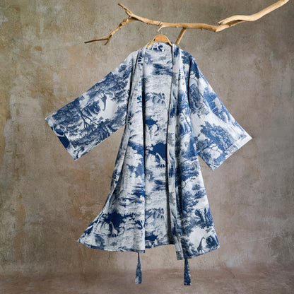 Ownkoti Toile Print Cotton Kimono Robe - Blue - 2XL - image 0