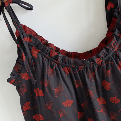 Ownkoti Ginkgo Leaf Print Tie-Shoulder Loungewear Set - image 7