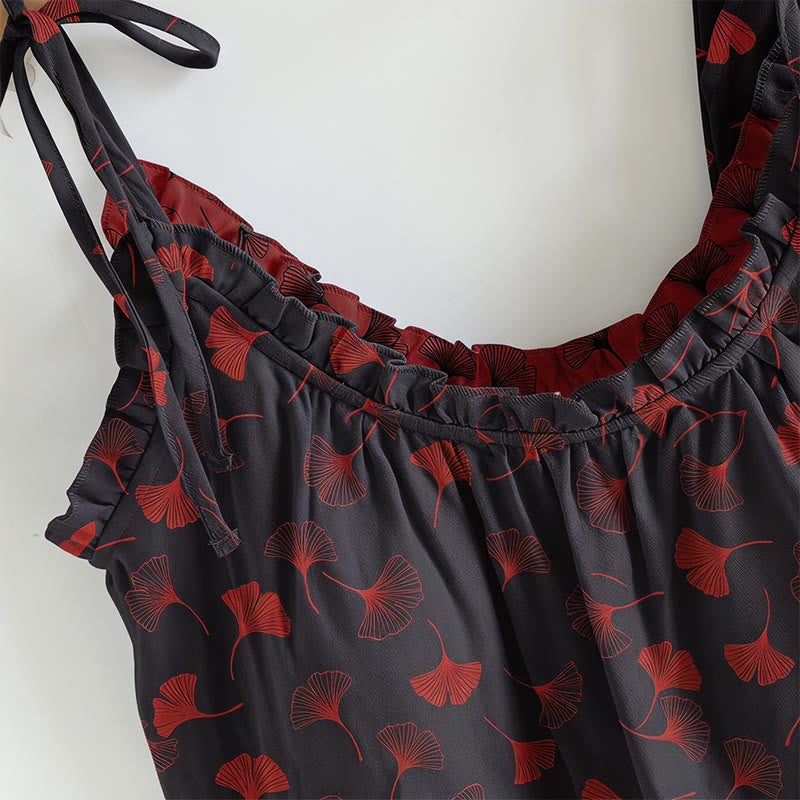 Ownkoti Ginkgo Leaf Print Tie-Shoulder Loungewear Set - image 7
