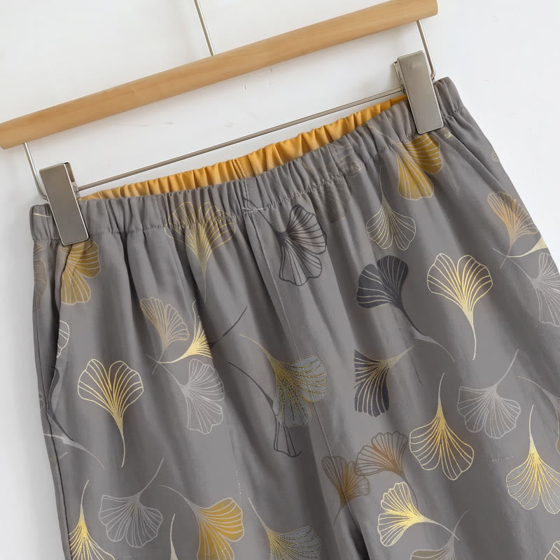 Ownkoti Ginkgo Leaf Print Tie-Shoulder Loungewear Set - image 11