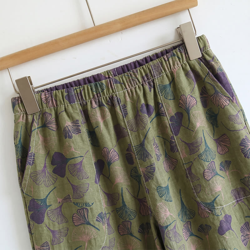 Ownkoti Ginkgo Leaf Print Tie-Shoulder Loungewear Set - image 11