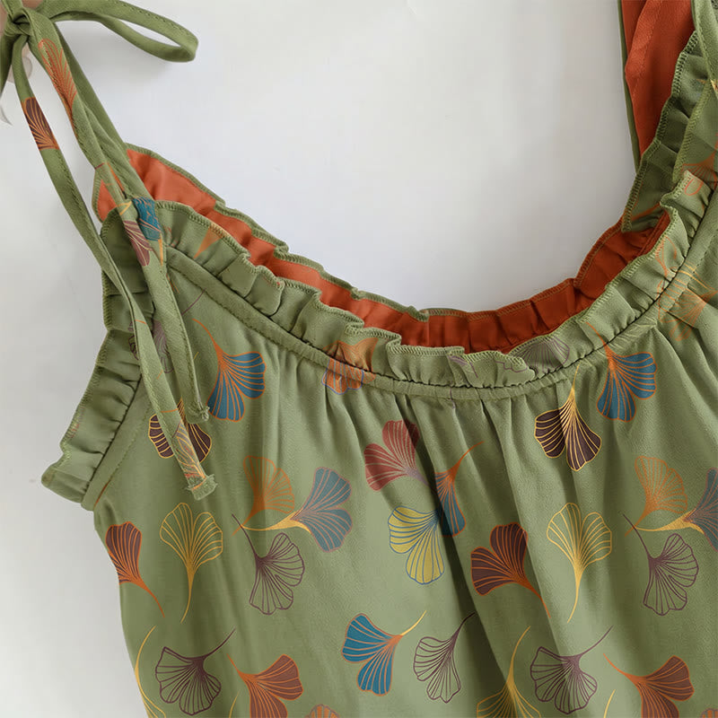 Ownkoti Ginkgo Leaf Print Tie-Shoulder Loungewear Set - image 16