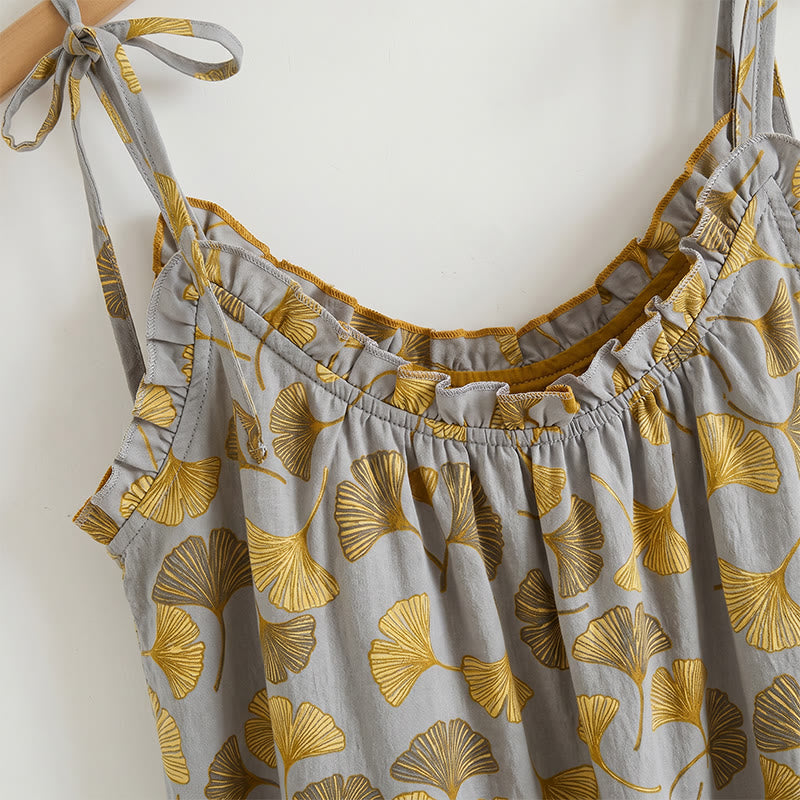 Ownkoti Ginkgo Leaf Print Tie-Shoulder Loungewear Set - image 4