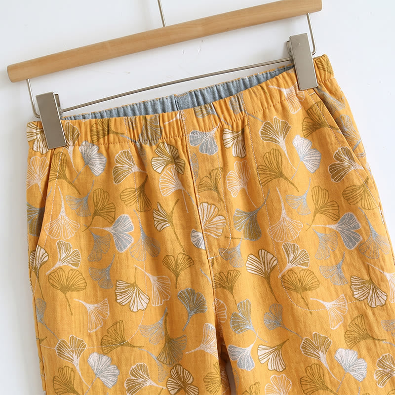 Ownkoti Ginkgo Leaf Print Tie-Shoulder Loungewear Set - image 2