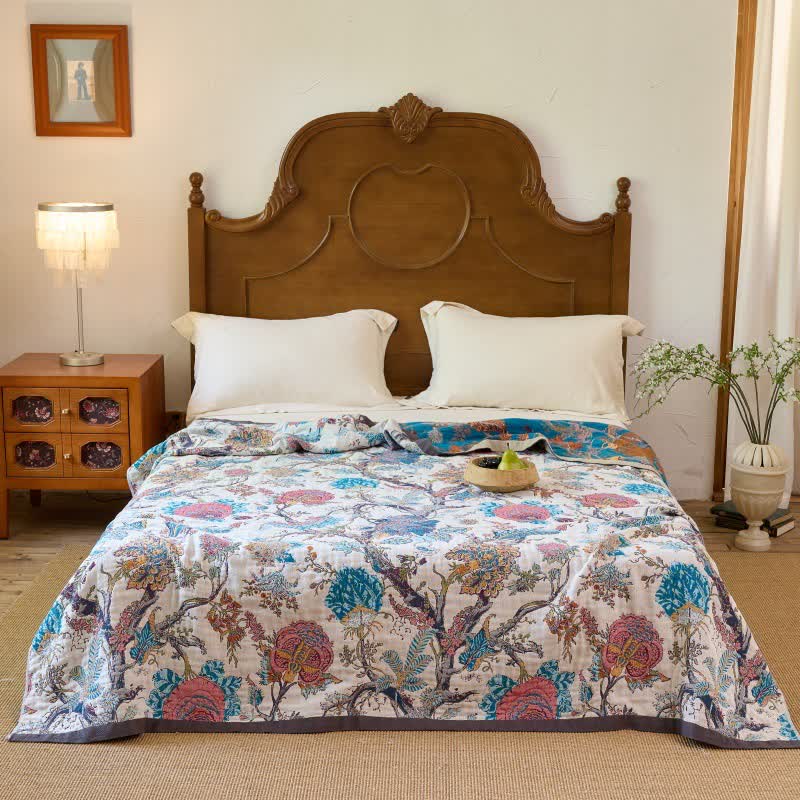 Ownkoti Vintage Botanical Cotton Muslin Reverisible Quilt  - image 0