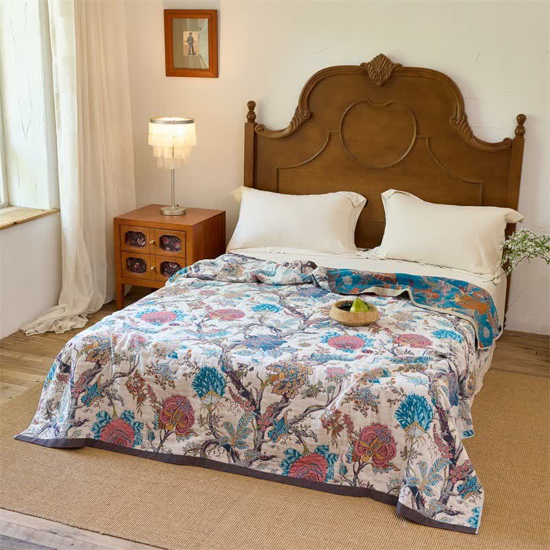 Ownkoti Vintage Botanical Cotton Muslin Reverisible Quilt  - image 2
