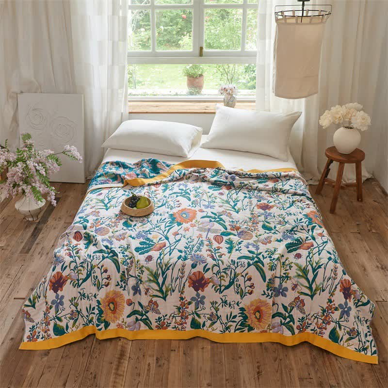 Ownkoti Meadow Bloom Cotton Muslin Reversible Quilt - King - image 1
