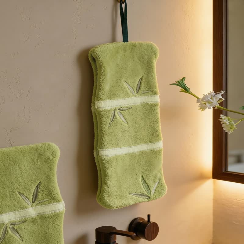 Ownkoti Bamboo Leaf Coral Fleece Hand Towel - OliveDrab - 6''× 13'' - 1 PC - image 3