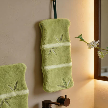 Ownkoti Bamboo Leaf Coral Fleece Hand Towel - OliveDrab - 6''× 13'' - 1 PC - image 3