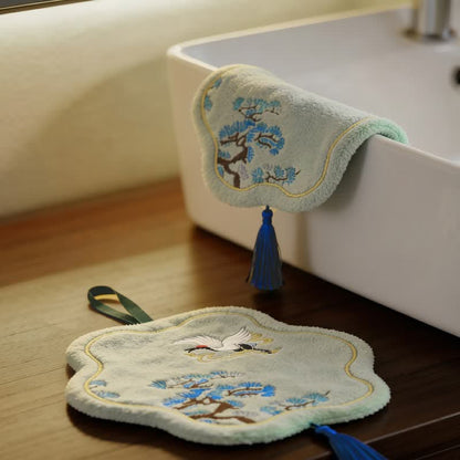 Ownkoti Crane and Pine Coral Fleece Hand Towel - image 1