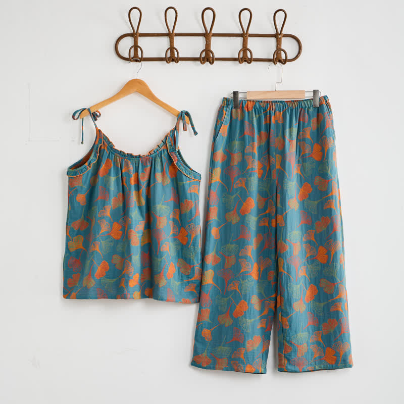 Ownkoti Ginkgo Cami Top & Pants Pajama Set - Blue & Orange - XL - image 0