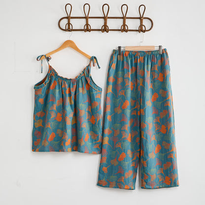 Ownkoti Ginkgo Cami Top & Pants Pajama Set - Blue & Orange - XL - image 0