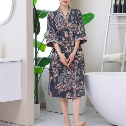Ownkoti Floral Gauze Kimono Three-quarter Sleeve Bathrobe - image 1
