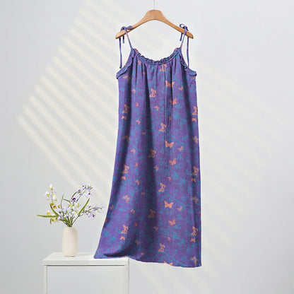 Ownkoti Butterfly Print Tie Strap Lounge Maxi Dress - Purple & Pink - XL - image 0