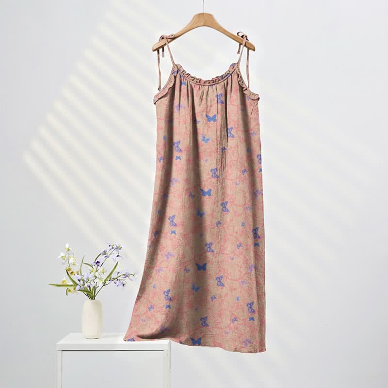 Ownkoti Butterfly Print Tie Strap Lounge Maxi Dress - Pink & Purple - XL - image 4