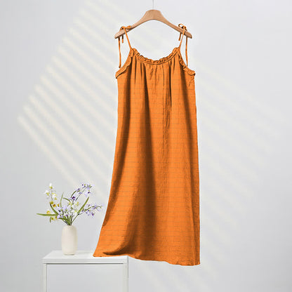 Ownkoti Sunwashed Solid Color Tie Strap Lounge Dress - Orange - XL - image 0