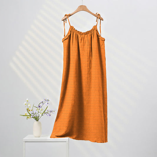 Ownkoti Sunwashed Solid Color Tie Strap Lounge Dress - Orange - XL - image 0