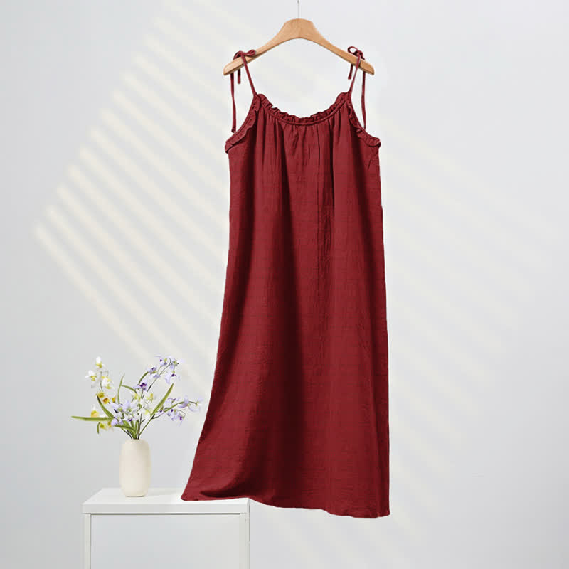 Ownkoti Sunwashed Solid Color Tie Strap Lounge Dress - Red - XL - image 12