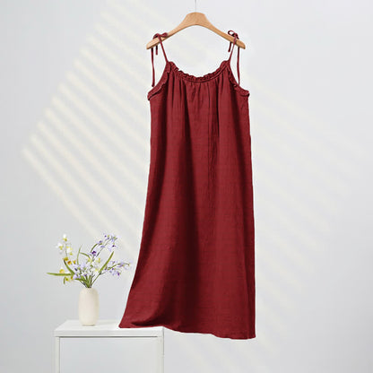 Ownkoti Sunwashed Solid Color Tie Strap Lounge Dress - Red - XL - image 12