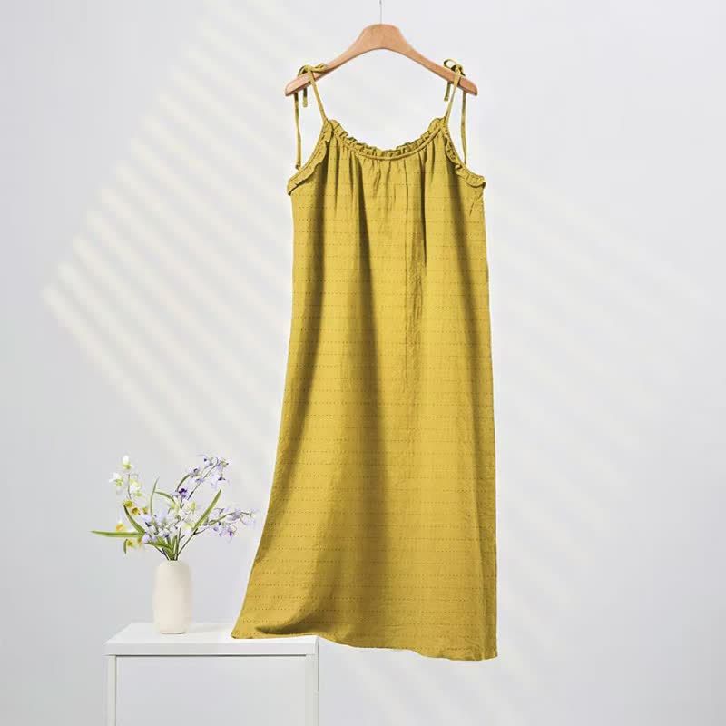 Ownkoti Sunwashed Solid Color Tie Strap Lounge Dress - Yellow - XL - image 4