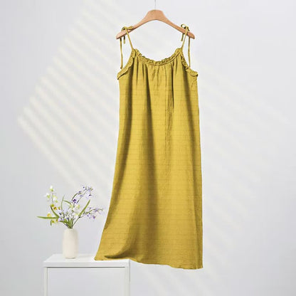 Ownkoti Sunwashed Solid Color Tie Strap Lounge Dress - Yellow - XL - image 4