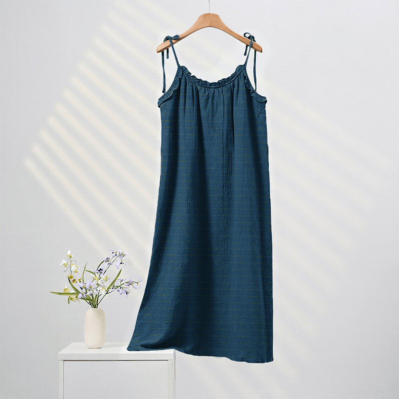 Ownkoti Sunwashed Solid Color Tie Strap Lounge Dress - Blue - XL - image 8